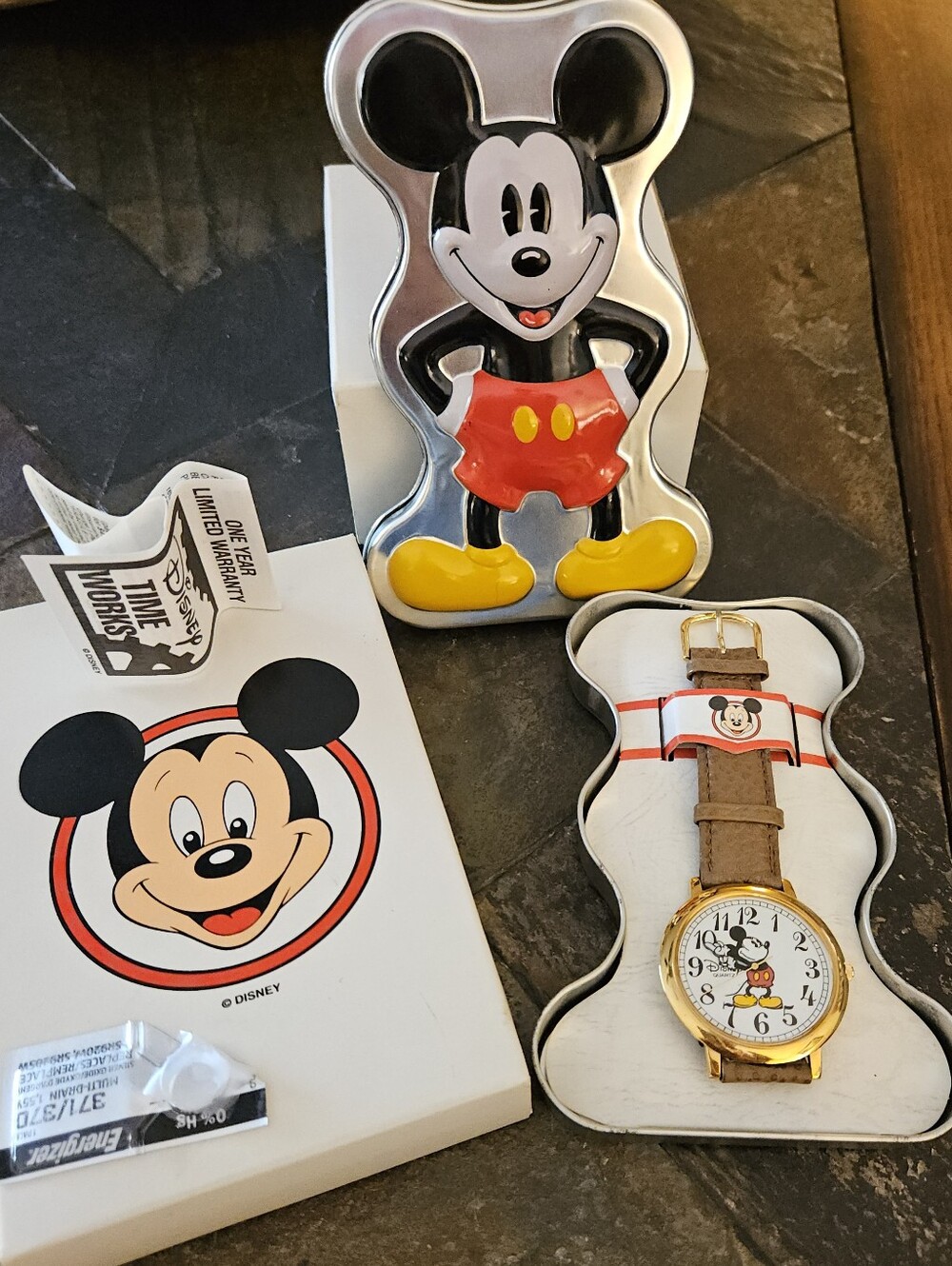 Disney Mickey Mouse Gold-Tone Watch with Red, Yellow and Brown Accents